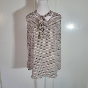 Adrianna Papell Size M Geometric Blouse Attached Scarf V-Neck Sleeveless‎ Office